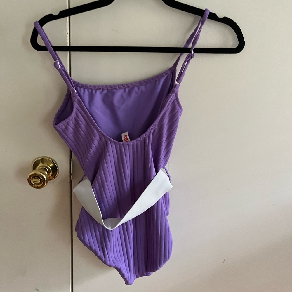 Solid And Striped Bathing Suit With Removable Belt - image 2